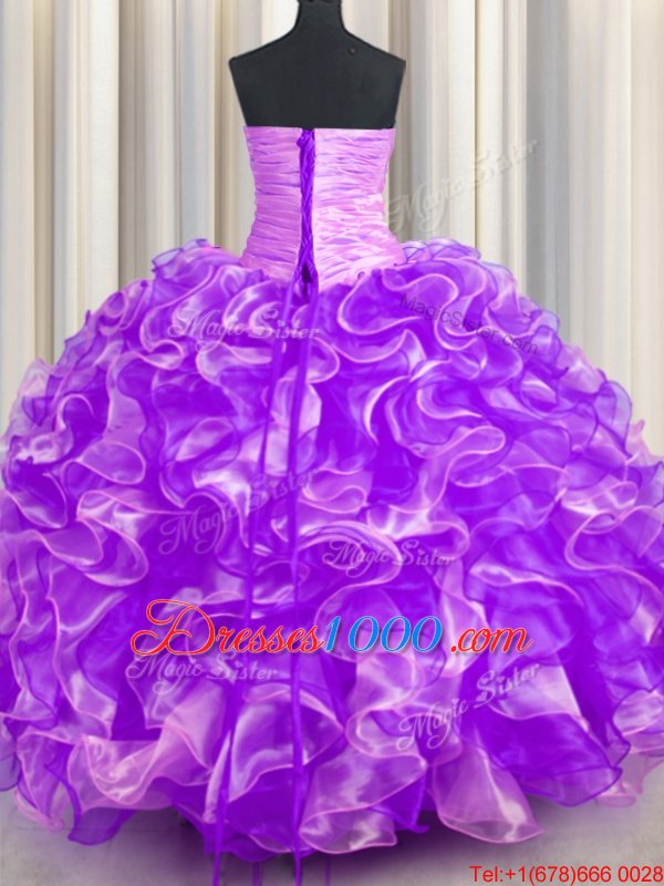 Multi-color Organza and Tulle Lace Up Sweetheart Sleeveless Floor Length Sweet 16 Quinceanera Dress Beading and Ruffles