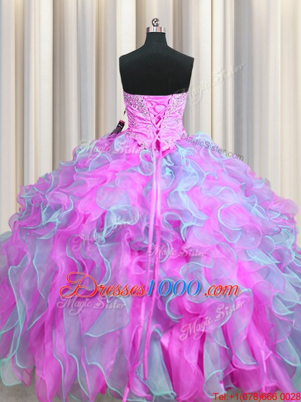 Multi-color Ball Gowns Sweetheart Sleeveless Organza Floor Length Lace Up Beading and Appliques and Ruffles 15th Birthday Dress
