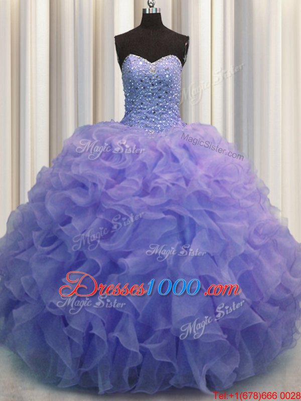 Yellow Green Lace Up 15 Quinceanera Dress Beading and Ruffles Sleeveless Floor Length