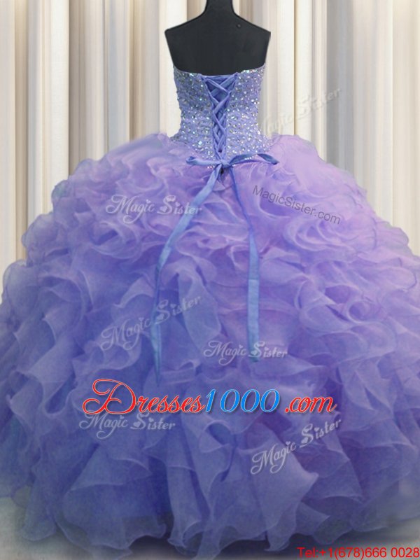 Yellow Green Lace Up 15 Quinceanera Dress Beading and Ruffles Sleeveless Floor Length
