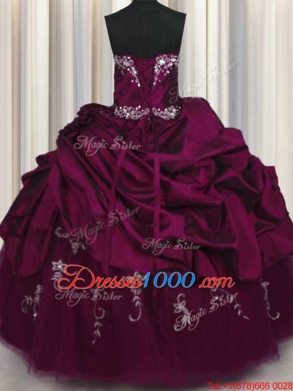 Colorful Taffeta Sleeveless Floor Length Ball Gown Prom Dress and Beading and Appliques and Pick Ups
