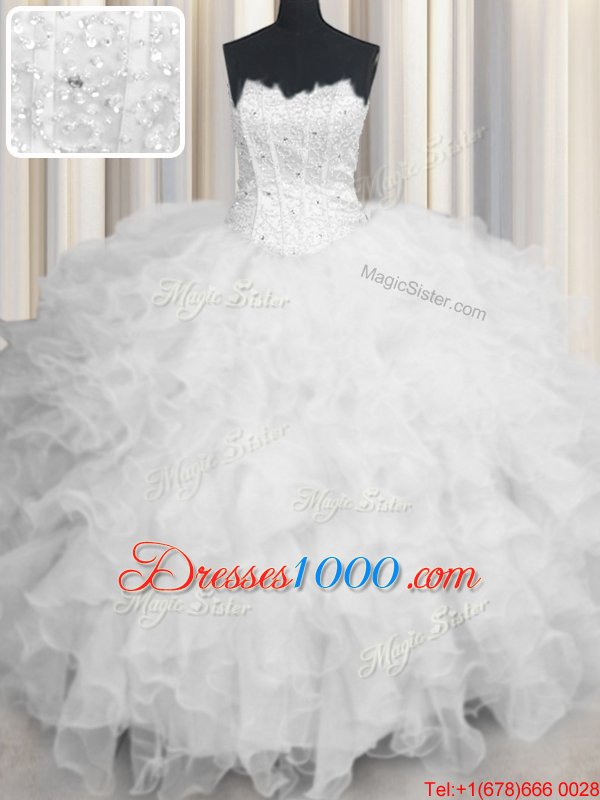 Adorable Scalloped White Sleeveless Organza Lace Up Sweet 16 Dress for Military Ball and Sweet 16 and Quinceanera