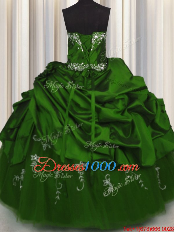 Smart Embroidery Sleeveless Beading and Appliques and Pick Ups Lace Up Quince Ball Gowns