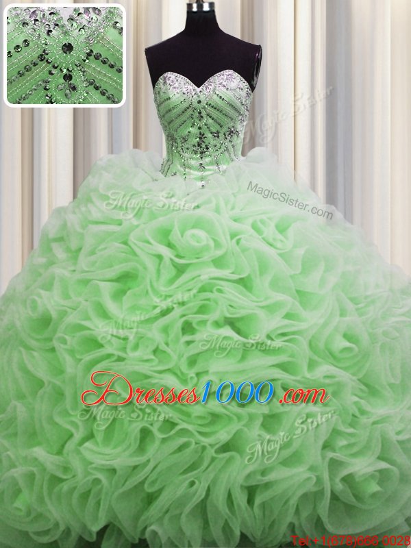 Beauteous Rolling Flowers Brush Train Sweetheart Neckline Beading and Pick Ups Quinceanera Gowns Sleeveless Lace Up