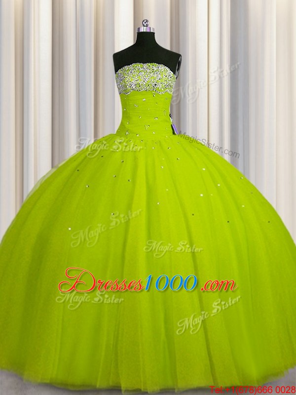 Big Puffy Sleeveless Beading and Sequins Lace Up 15 Quinceanera Dress