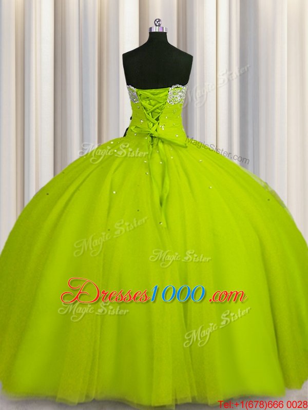 Big Puffy Sleeveless Beading and Sequins Lace Up 15 Quinceanera Dress