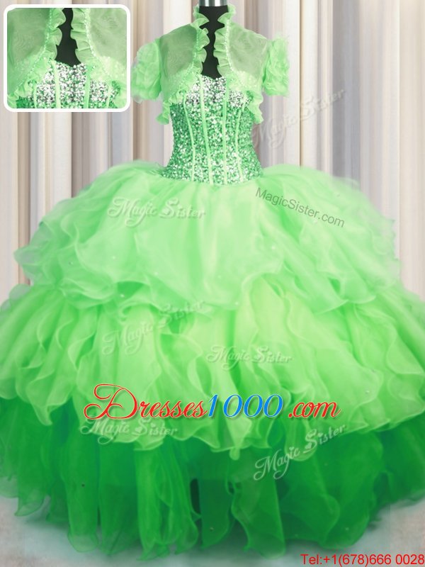 Wonderful Visible Boning Bling-bling Ball Gowns Organza Sweetheart Sleeveless Beading and Ruffled Layers Asymmetrical Lace Up Ball Gown Prom Dress