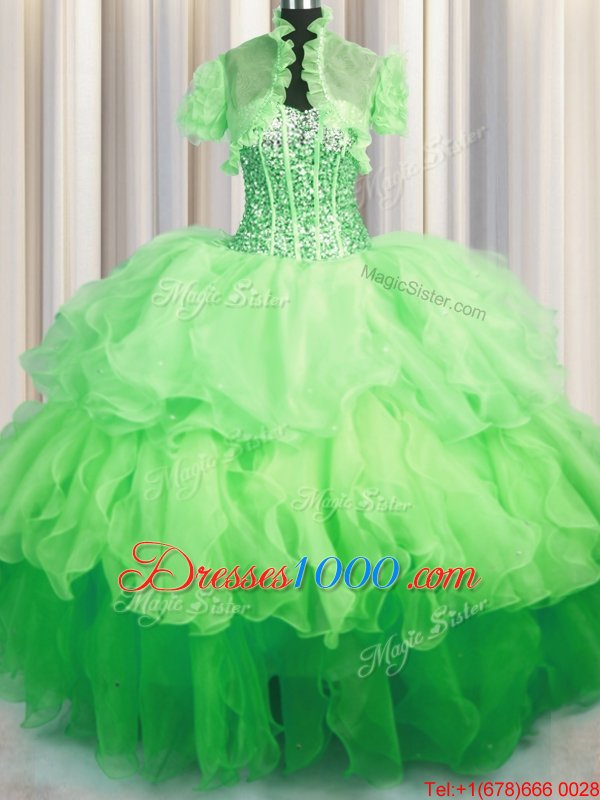 Wonderful Visible Boning Bling-bling Ball Gowns Organza Sweetheart Sleeveless Beading and Ruffled Layers Asymmetrical Lace Up Ball Gown Prom Dress
