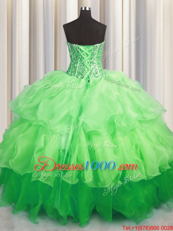 Wonderful Visible Boning Bling-bling Ball Gowns Organza Sweetheart Sleeveless Beading and Ruffled Layers Asymmetrical Lace Up Ball Gown Prom Dress