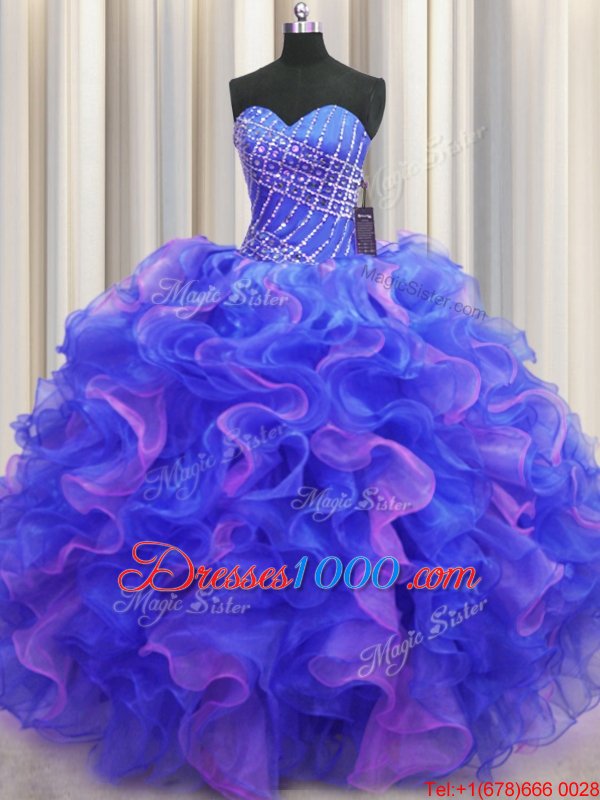 One Shoulder Sleeveless Beading and Ruffles Zipper Quinceanera Gown