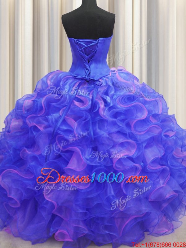 One Shoulder Sleeveless Beading and Ruffles Zipper Quinceanera Gown