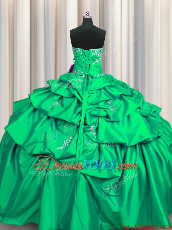 Artistic Turquoise Lace Up Strapless Appliques and Pick Ups Quince Ball Gowns Taffeta Sleeveless