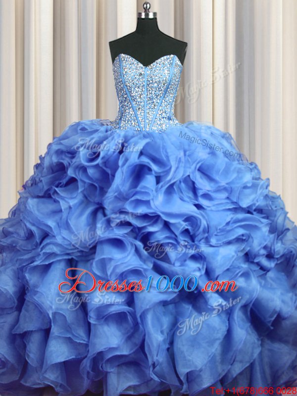 Beautiful Sleeveless Lace Up Floor Length Beading and Ruffles Sweet 16 Dress
