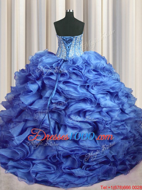 Beautiful Sleeveless Lace Up Floor Length Beading and Ruffles Sweet 16 Dress