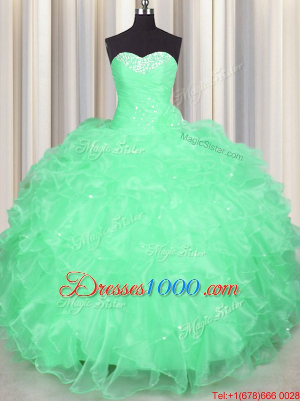 Graceful Sleeveless Lace Up Floor Length Beading and Ruffles Quinceanera Gown