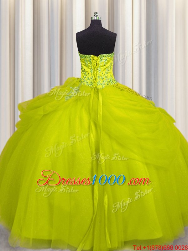On Sale Bling-bling Visible Boning Sweetheart Sleeveless Tulle Sweet 16 Dress Beading and Ruffles and Ruffled Layers and Sequins Lace Up