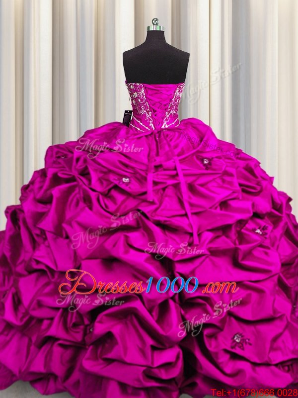 New Arrival Sequins Fuchsia Lace Up 15 Quinceanera Dress Beading and Embroidery and Ruffles Sleeveless Floor Length