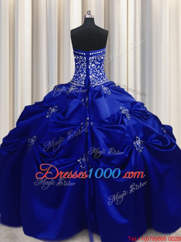 Royal Blue Strapless Neckline Beading and Appliques and Embroidery Quinceanera Gowns Sleeveless Lace Up