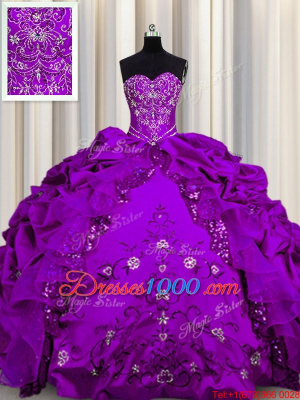 Artistic Sequins Purple Sweetheart Neckline Beading and Embroidery and Ruffles Sweet 16 Dress Sleeveless Lace Up