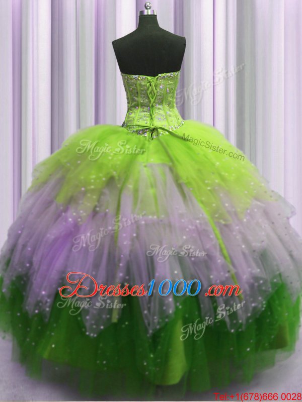 Orange Red Ball Gowns Beading Quinceanera Dress Lace Up Tulle Sleeveless Floor Length