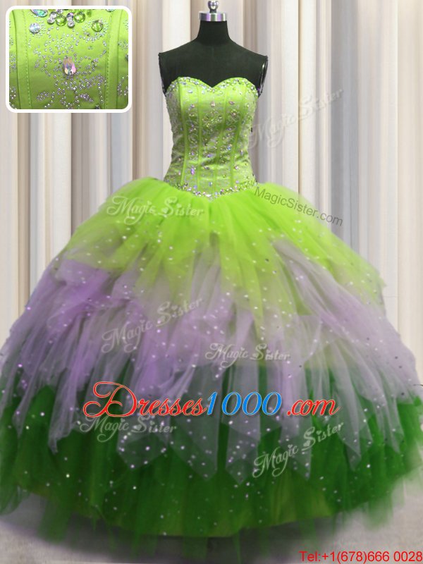 Orange Red Ball Gowns Beading Quinceanera Dress Lace Up Tulle Sleeveless Floor Length