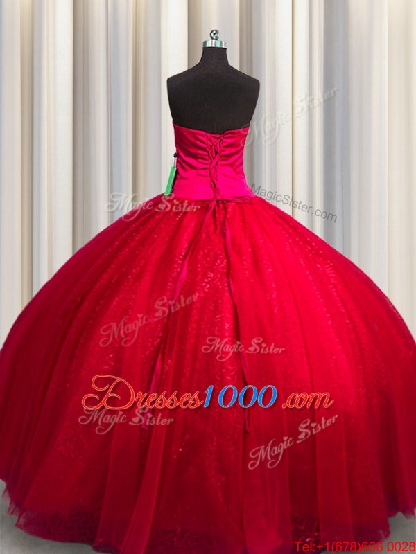 Sequined Red Vestidos de Quinceanera Military Ball and Sweet 16 and Quinceanera and For with Beading and Appliques Sweetheart Sleeveless Lace Up