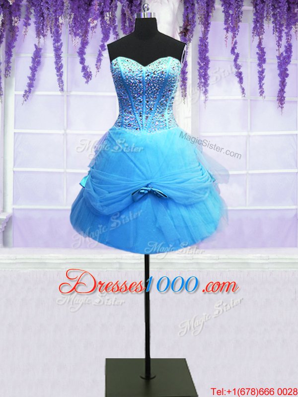 Delicate Three Piece Sleeveless Beading and Bowknot Lace Up 15 Quinceanera Dress