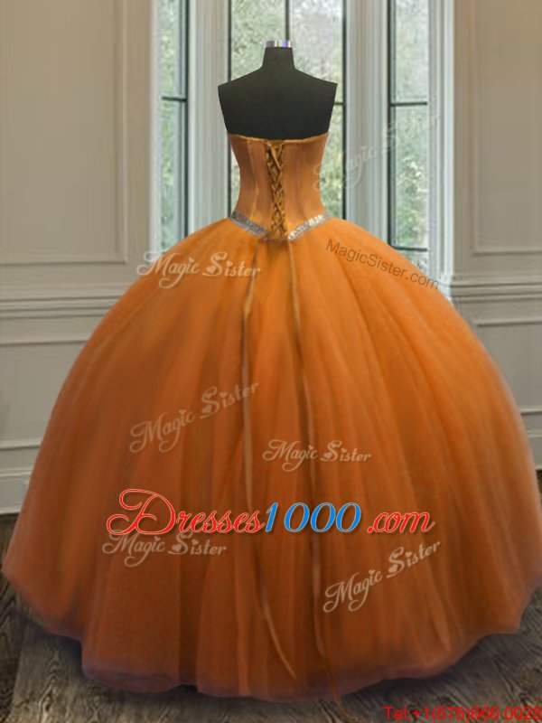Orange Sweetheart Neckline Beading 15th Birthday Dress Sleeveless Lace Up