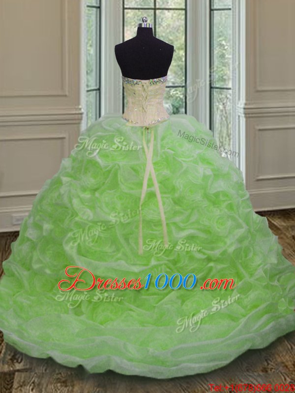 Best Sweep Train Ball Gowns 15th Birthday Dress Sweetheart Organza Sleeveless Lace Up