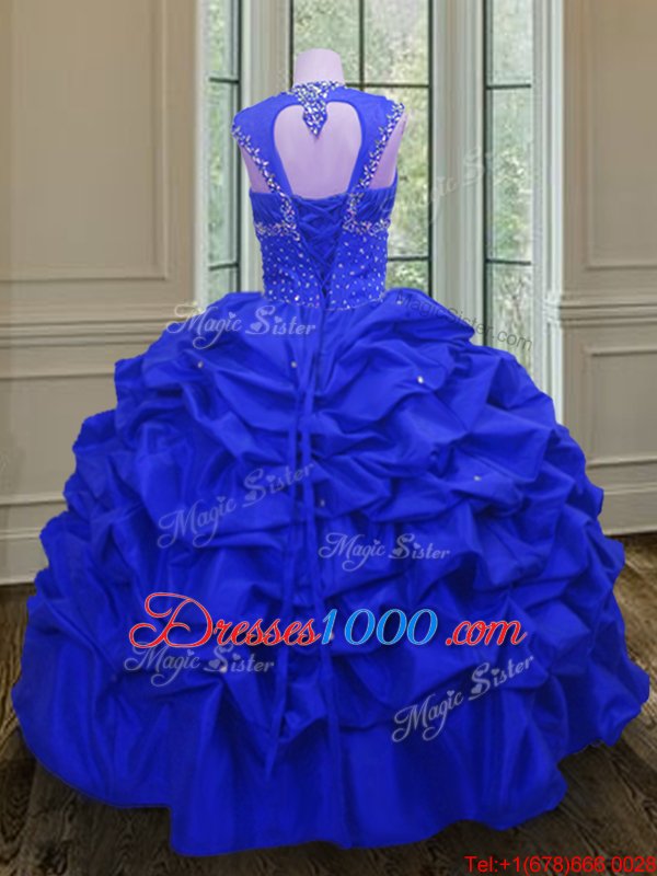 Pick Ups Straps Sleeveless Lace Up 15 Quinceanera Dress Royal Blue Taffeta