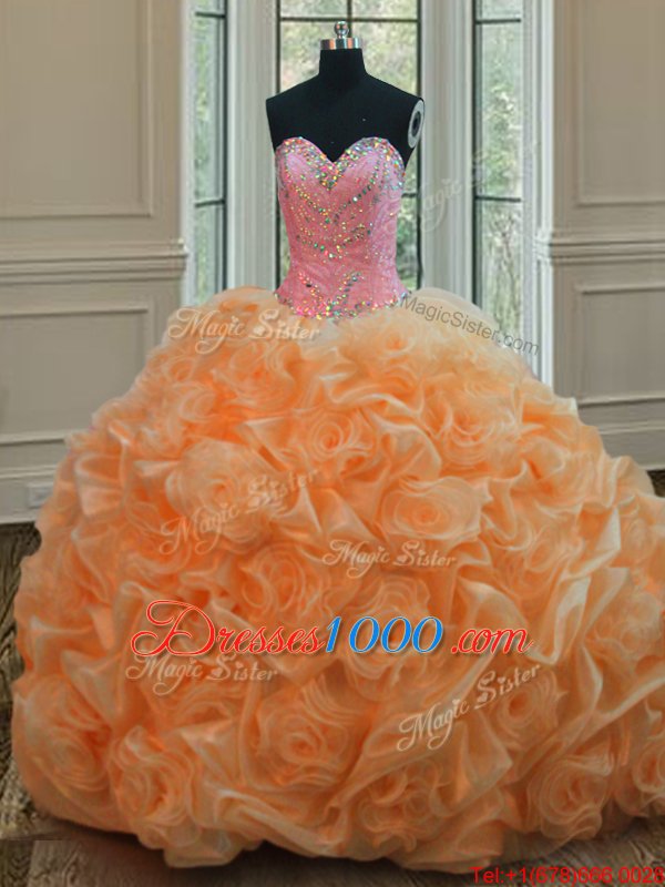Orange Organza Lace Up Sweet 16 Dress Sleeveless Floor Length Beading