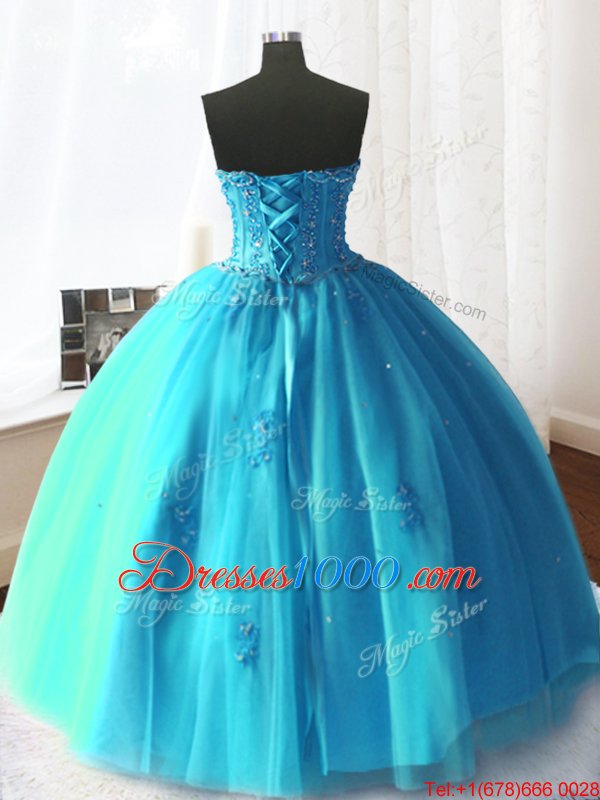 Graceful Floor Length Ball Gowns Sleeveless Baby Blue Quinceanera Dresses Lace Up
