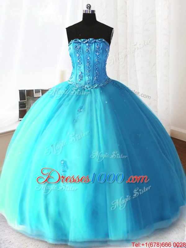 Graceful Floor Length Ball Gowns Sleeveless Baby Blue Quinceanera Dresses Lace Up