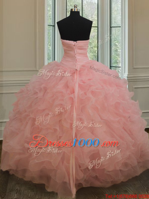 Stunning Sweetheart Sleeveless Organza Quinceanera Dress Beading and Ruffles Lace Up