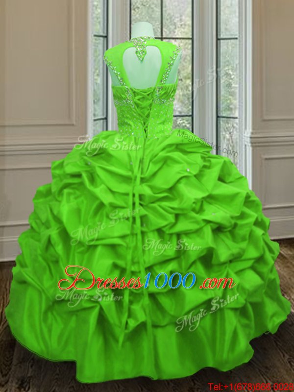 Fantastic Straps Straps Pick Ups Cap Sleeves Taffeta Lace Up Ball Gown Prom Dress for Military Ball and Sweet 16 and Quinceanera