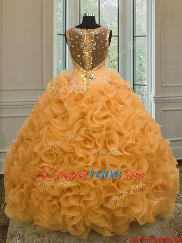 Clearance Orange Vestidos de Quinceanera Military Ball and Sweet 16 and Quinceanera and For with Beading and Ruffles Sweetheart Sleeveless Zipper
