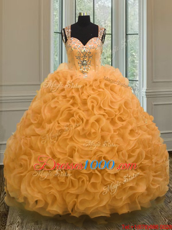 Clearance Orange Vestidos de Quinceanera Military Ball and Sweet 16 and Quinceanera and For with Beading and Ruffles Sweetheart Sleeveless Zipper
