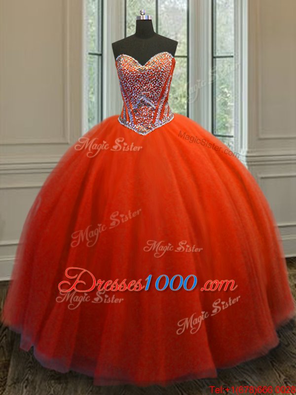 Red 15th Birthday Dress Military Ball and Sweet 16 and Quinceanera and For with Beading Sweetheart Sleeveless Lace Up