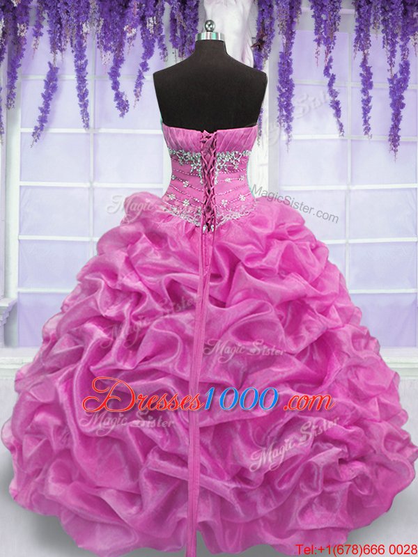 Superior Gold Organza Lace Up 15 Quinceanera Dress Sleeveless Floor Length Beading