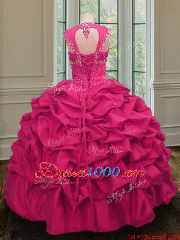 Spectacular Straps Straps Beading and Pick Ups Sweet 16 Dresses Hot Pink Lace Up Sleeveless Floor Length