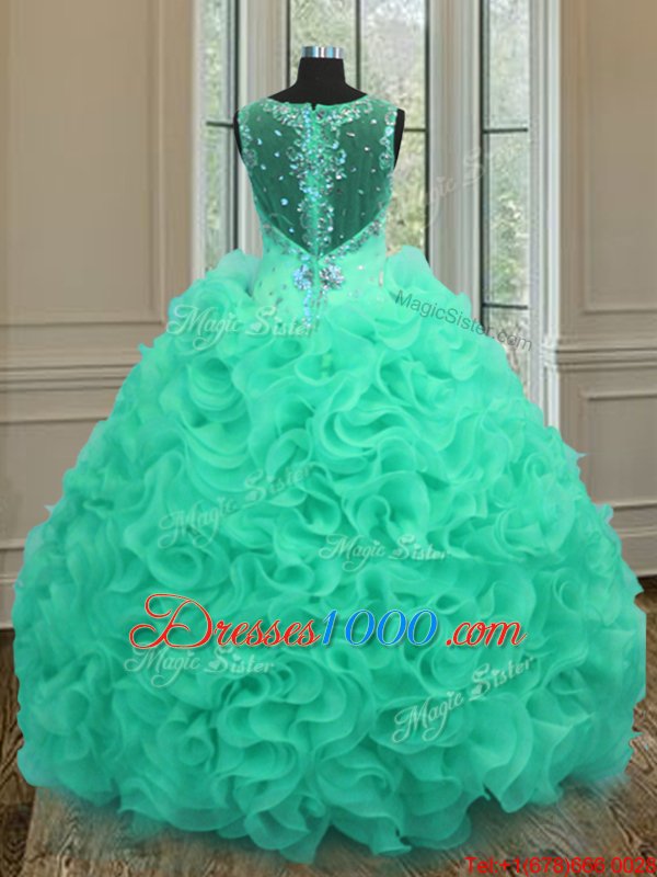 Apple Green Straps Neckline Beading and Ruffles Sweet 16 Dresses Sleeveless Zipper