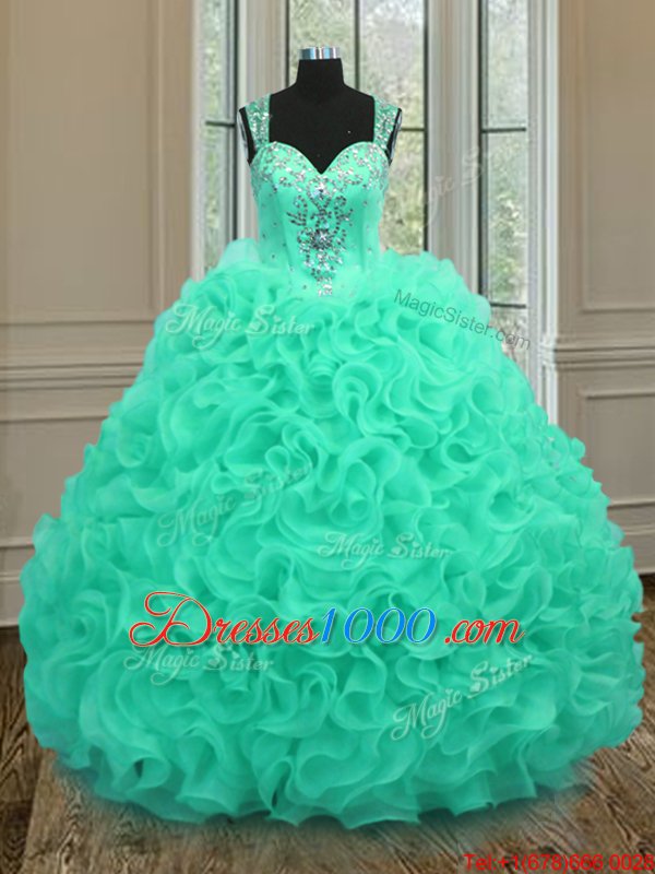 Apple Green Straps Neckline Beading and Ruffles Sweet 16 Dresses Sleeveless Zipper