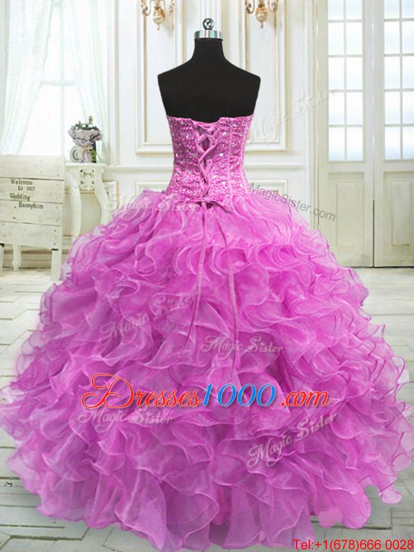 Discount Lilac Sweetheart Lace Up Beading and Ruffles Ball Gown Prom Dress Sleeveless