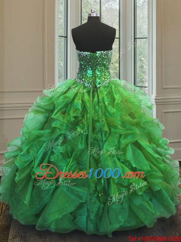 Best Ball Gowns Beading and Ruffles Vestidos de Quinceanera Lace Up Organza and Sequined Sleeveless Floor Length