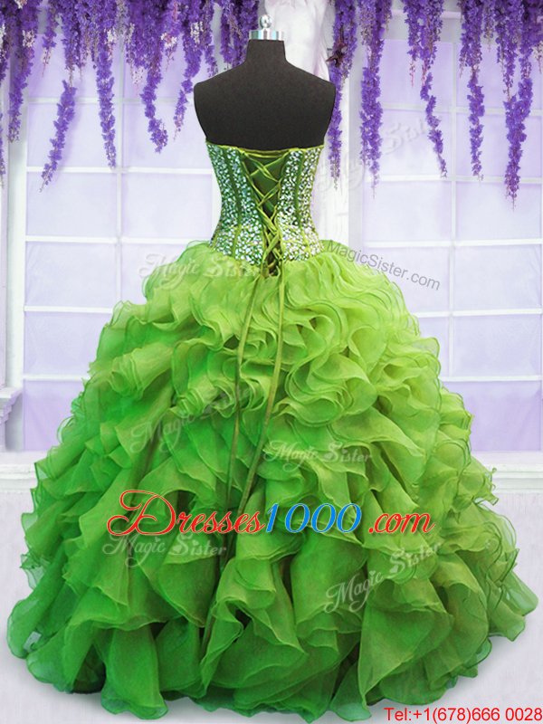 Gorgeous Organza Lace Up Quinceanera Gown Sleeveless Floor Length Beading and Ruffles