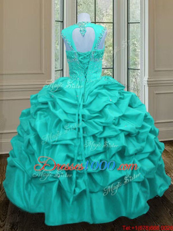 Sweet Aqua Blue Vestidos de Quinceanera Military Ball and Sweet 16 and Quinceanera and For with Beading and Pick Ups Straps Sleeveless Lace Up