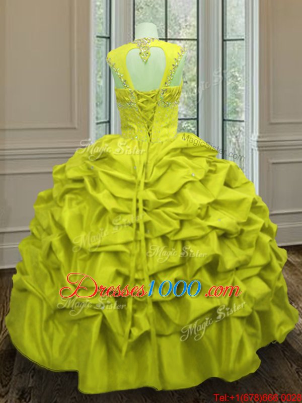 Straps Straps Yellow Green Sleeveless Beading and Pick Ups Floor Length Quinceanera Dresses