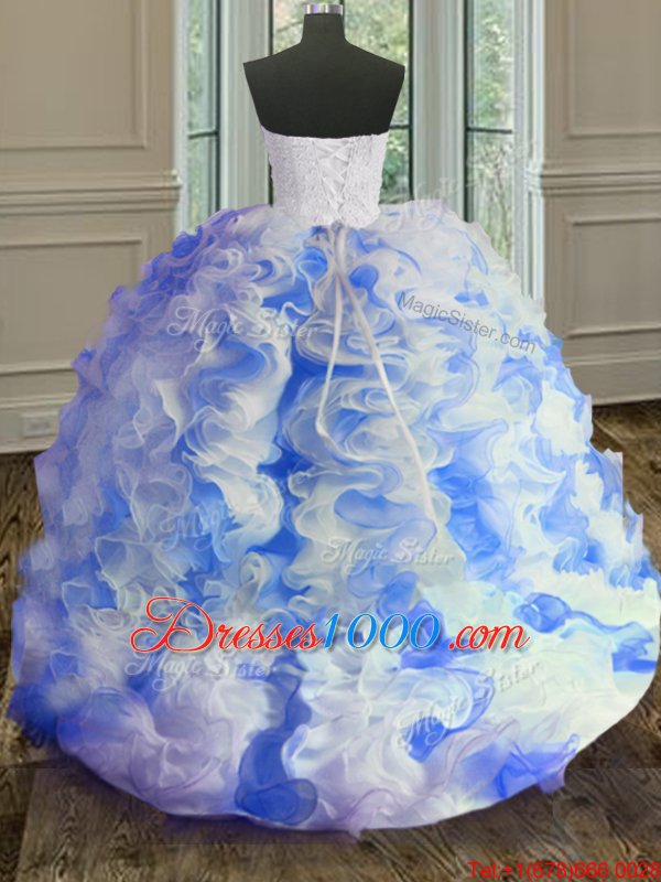 High Quality Organza Sleeveless Floor Length Quinceanera Gowns and Beading and Ruffles