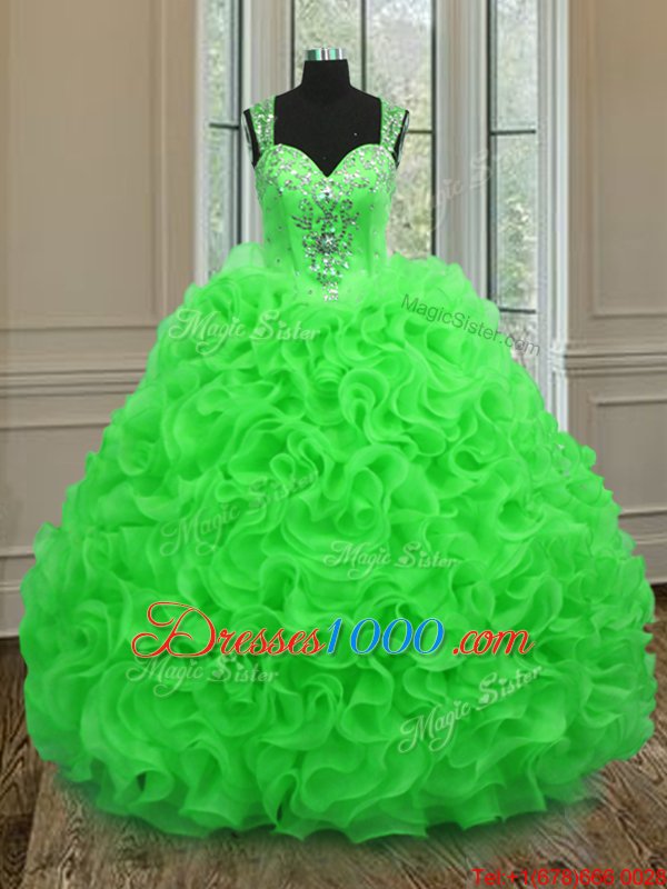 Dramatic Straps Straps Floor Length Zipper Sweet 16 Dress for Military Ball and Sweet 16 and Quinceanera with Beading and Ruffles