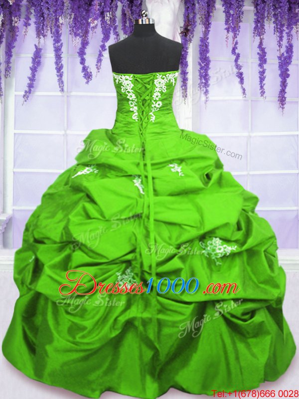 Strapless Neckline Appliques and Pick Ups Quince Ball Gowns Sleeveless Lace Up